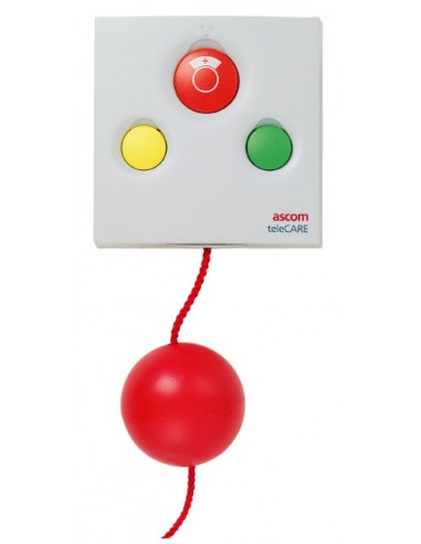 Unité d'appel et d'annulation + buzzer + prise, 1 bouton rouge avec symbole infirmière + 1 voyant, 1 bouton vert + 1 voyant, 1 b